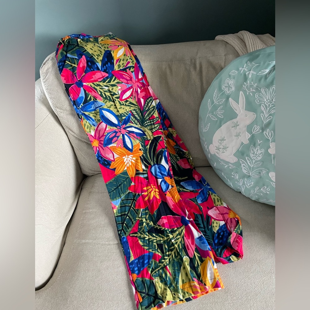 NIC+ZOE tropical print wide leg pull-on pants w/pockets. Sz Large